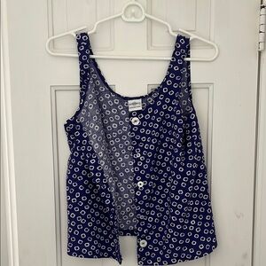 Blue and White Button-Up Tank Top